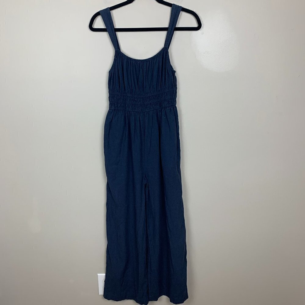 Madewell Linen-Blend Sophie Tank Wide-Leg Jumpsuit XS Navy Blue - Picture 2 of 11